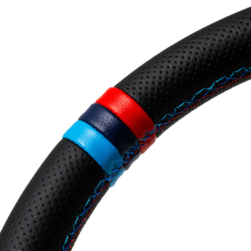 Volant DriftShop Tulipé (70 mm), Edition "M Power V2", Cuir Noir Perforé